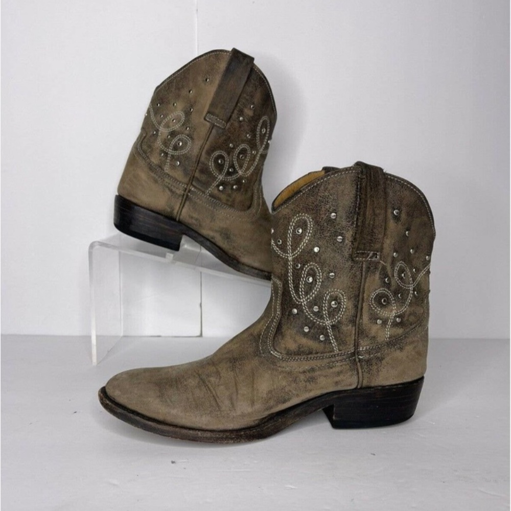 Miz Mooz Cozumel Distressed Studded Brown Low Cowboy Boots Size 7
